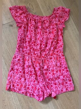 Vineyard Vines women’s Bright Pink Floral Off-Shoulder Romper